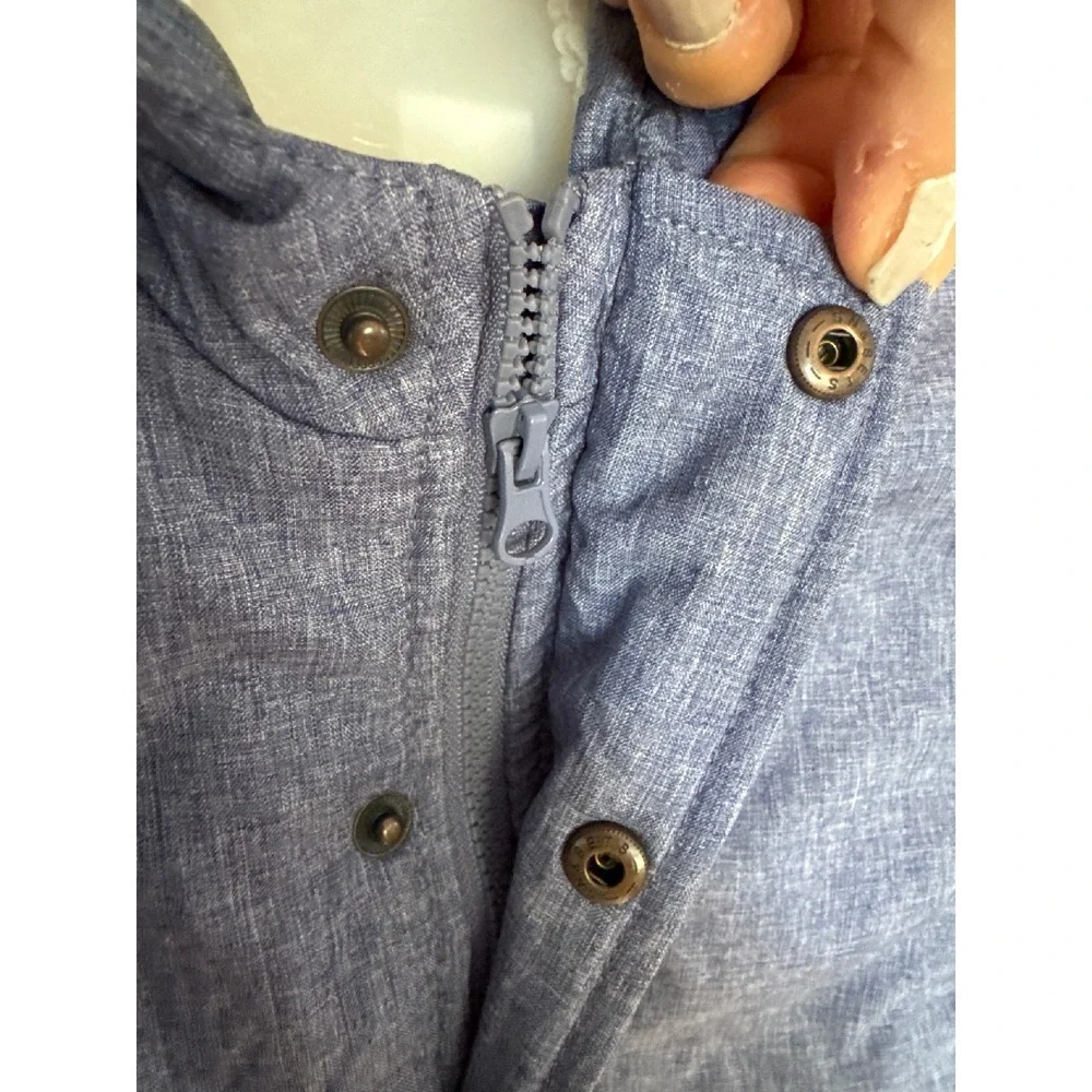 Baby Little Me Two Tone Blue Hooded Jacket Dinosaur Patch‎ size 12M